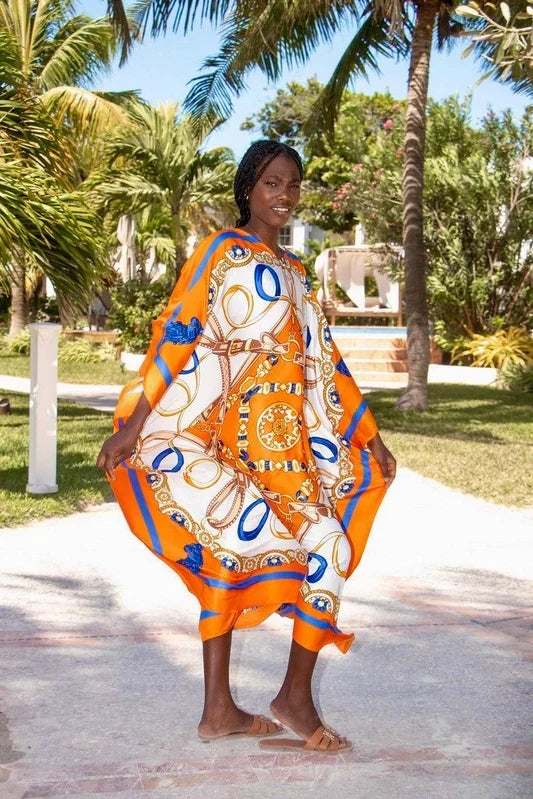 Belted Elegance Orange Full Length Caftan