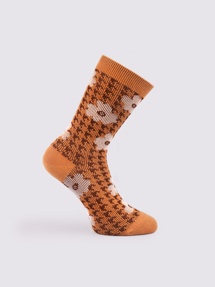 Cosmic Crew Socks | Brown Houndstooth Daisy-Image 3