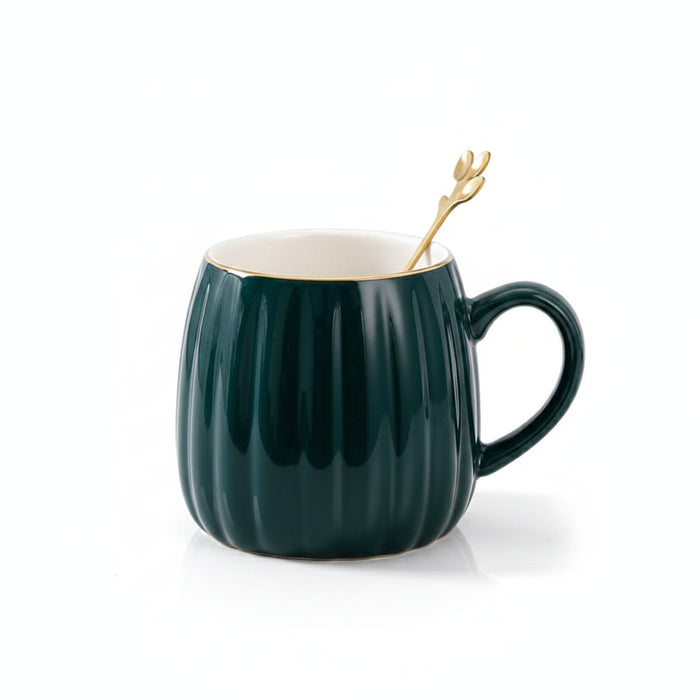 European Style Emerald Ceramic Coffee Cup With Gold Spoon
