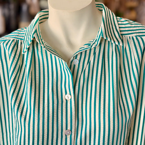 Green Striped Button Down Blouse