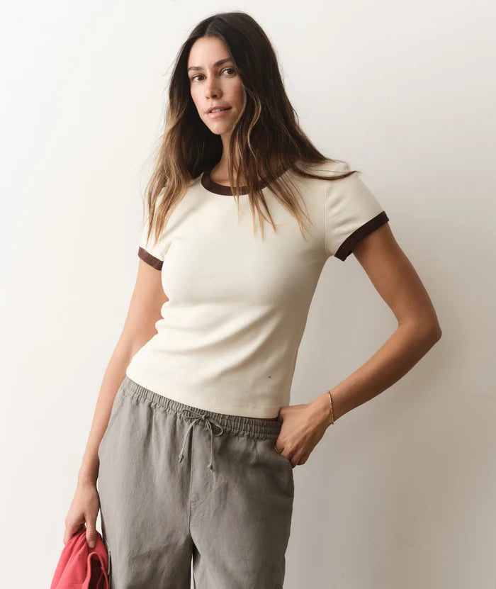 Lexi Rib Ringer Tee Cream & Coffee