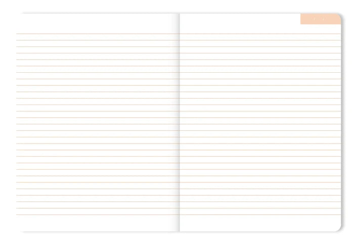 Open notebook with lined pages on a white background