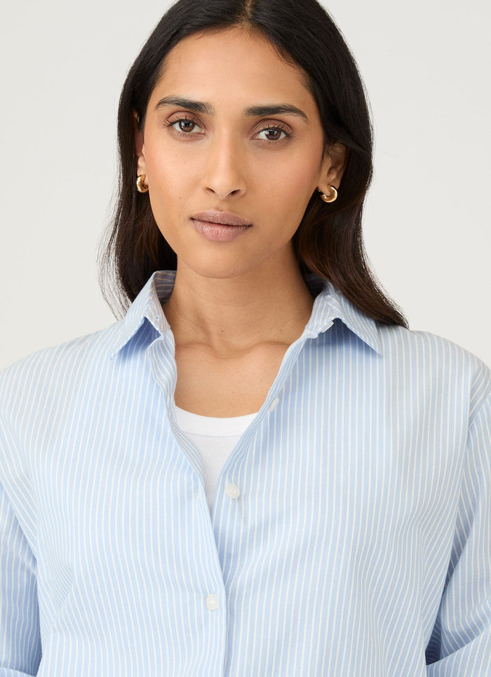 Women's Cotton Shirt in Light Blue/White