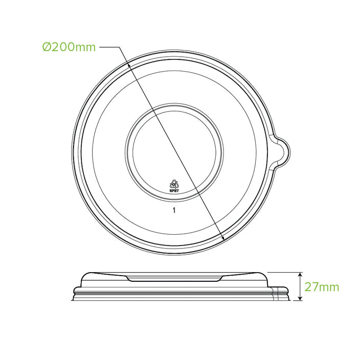 24-48oz/800-1420mL Clear RPET Plant Fibre BioBowl Lid - 400pcs/Ctn - TEM IMPORTS™