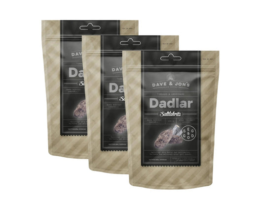 3 x Dave & Jon's Dadlar Saltlakrits 125g (4.40 oz) – Swedish Salted Licorice Dates