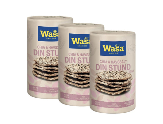 Wasa Din Stund Mini Chia & Havssalt 3 x 270g – Swedish Wholegrain Rye Crispbread with Chia Seeds and Sea Salt