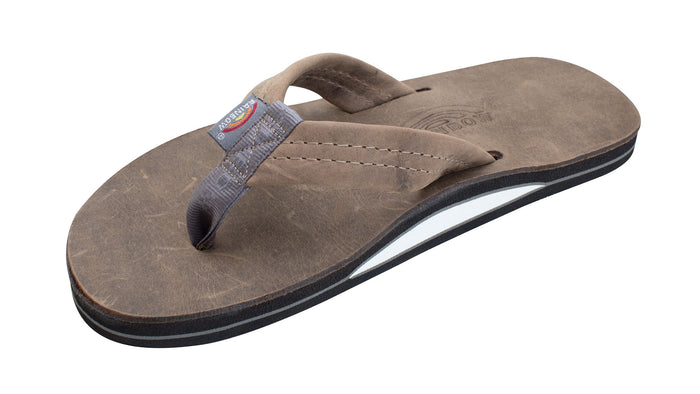Rainbow Men's 301 Luxury Leather Flip Flop Sandal — Stone Grey, single layer arch support, full grain distressed leather, cool-toned colorway