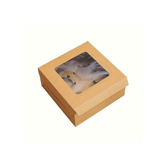 4 Cupcake Kraft Paper Box With Window - TEM IMPORTS™
