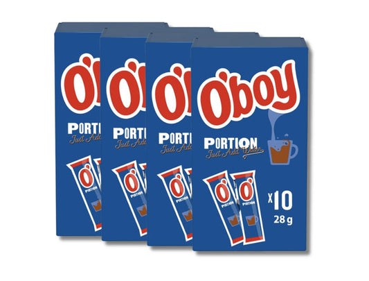4 x O'boy Portion Vattenlöslig boxes – Swedish instant chocolate drink mix, 10 x 28g sachets per box, just add water