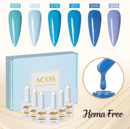 ACOS Hema Free Gel Polish 6pcs Set (Blue Colour ) - Lashmer