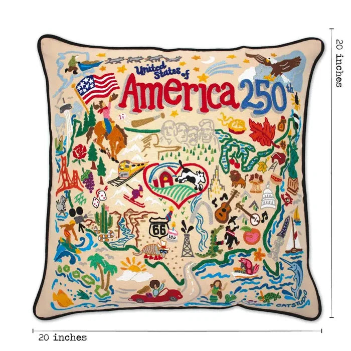 America USA 250 Hand-Embroidered Pillow