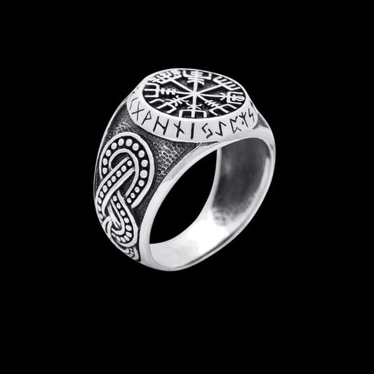 vkngjewelry Bagues Futhark Runes Vegvisir Sterling Silver Ring