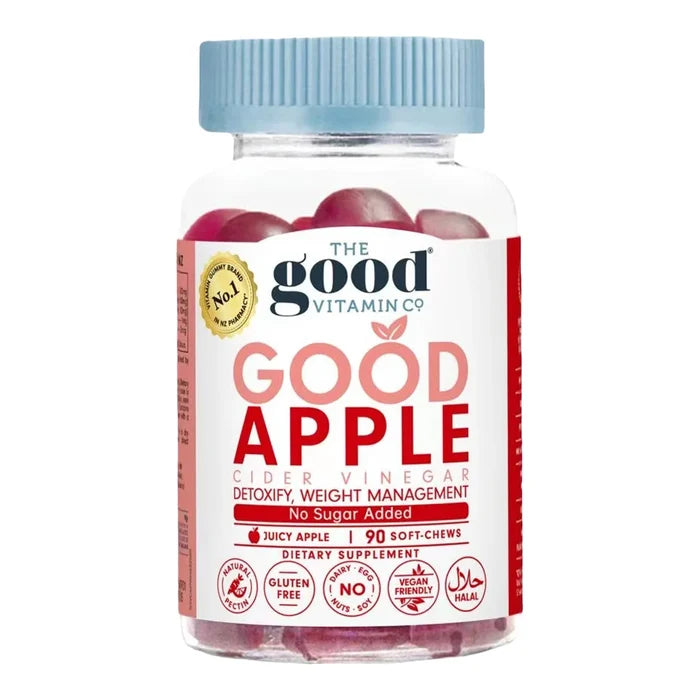The Good Vitamin Co 90 Apple Cider Vinegar Soft Chews bottle on a white background.
