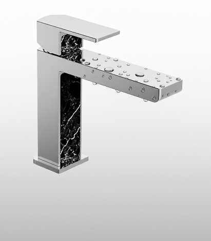 Aquatica Elements Basin Mixer Black/White Marble Detail
