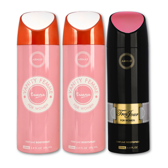Armaf Vanity Femme Essence & Tres Jour Deodorants for Women - 200ML Each (Pack of 3)