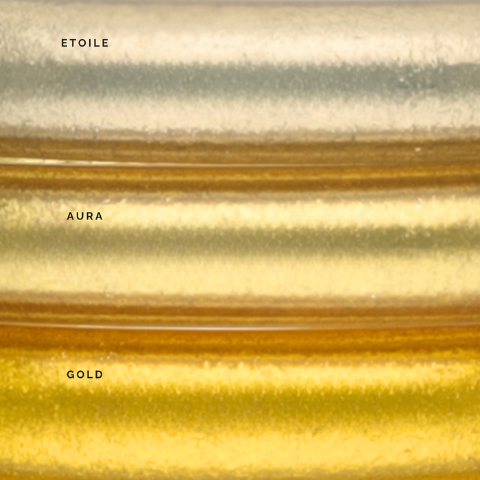 Aura Tzubbie All Weather Bangle® (AWB®) - Serenity Prayer color swatches: Etoile, Aura, Gold.
