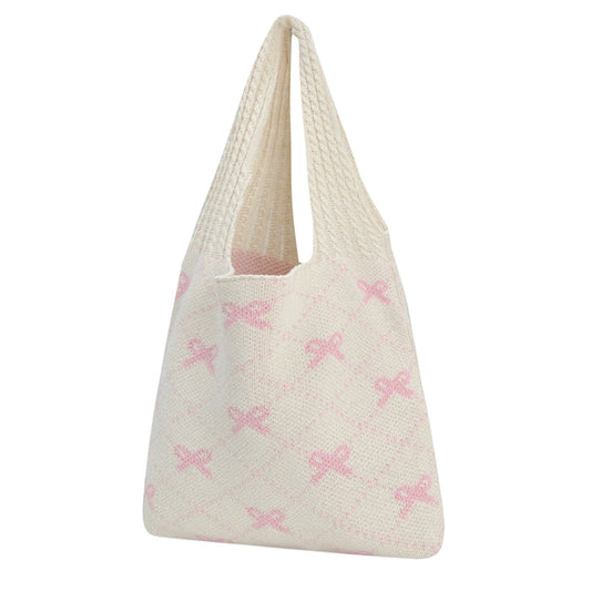Beige Darling Bows Crochet Tote Bag