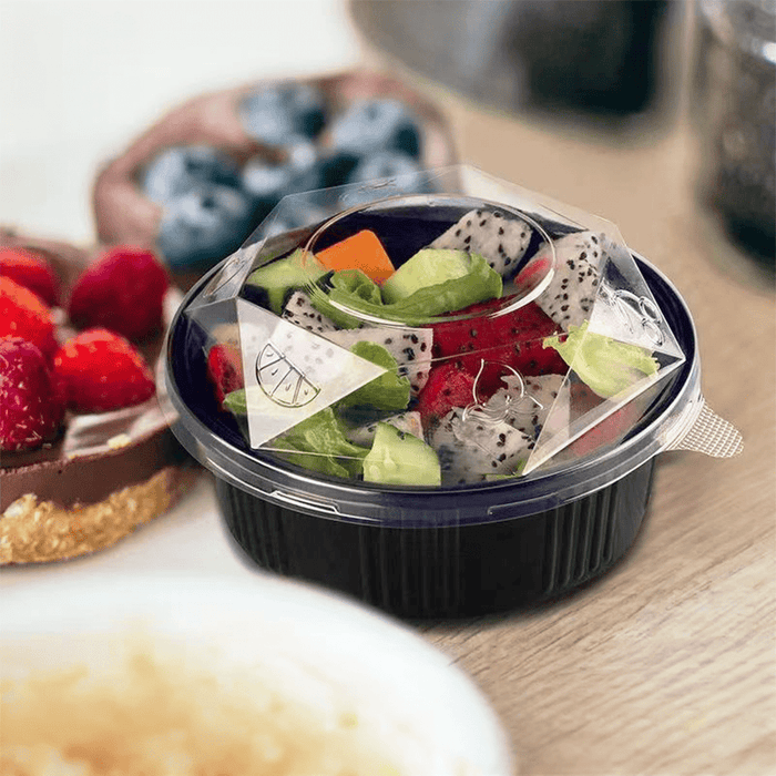 Black Round Bowl With Clear PET Lid - TEM IMPORTS™