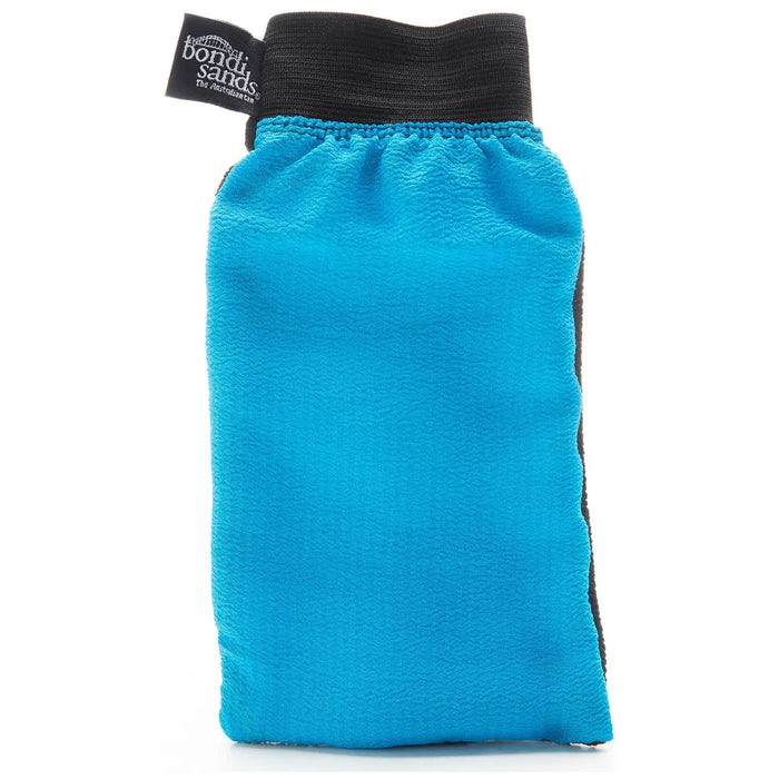 Bondi Sands Dual Action Exfoliating Mitt for smooth skin, shown in a close-up image, designed for use as a bath towel or washcloth.