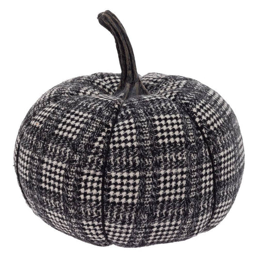 Boston International - 7" Dia. B&W Plaid Plush Pumpkin Fall Autumn Décor