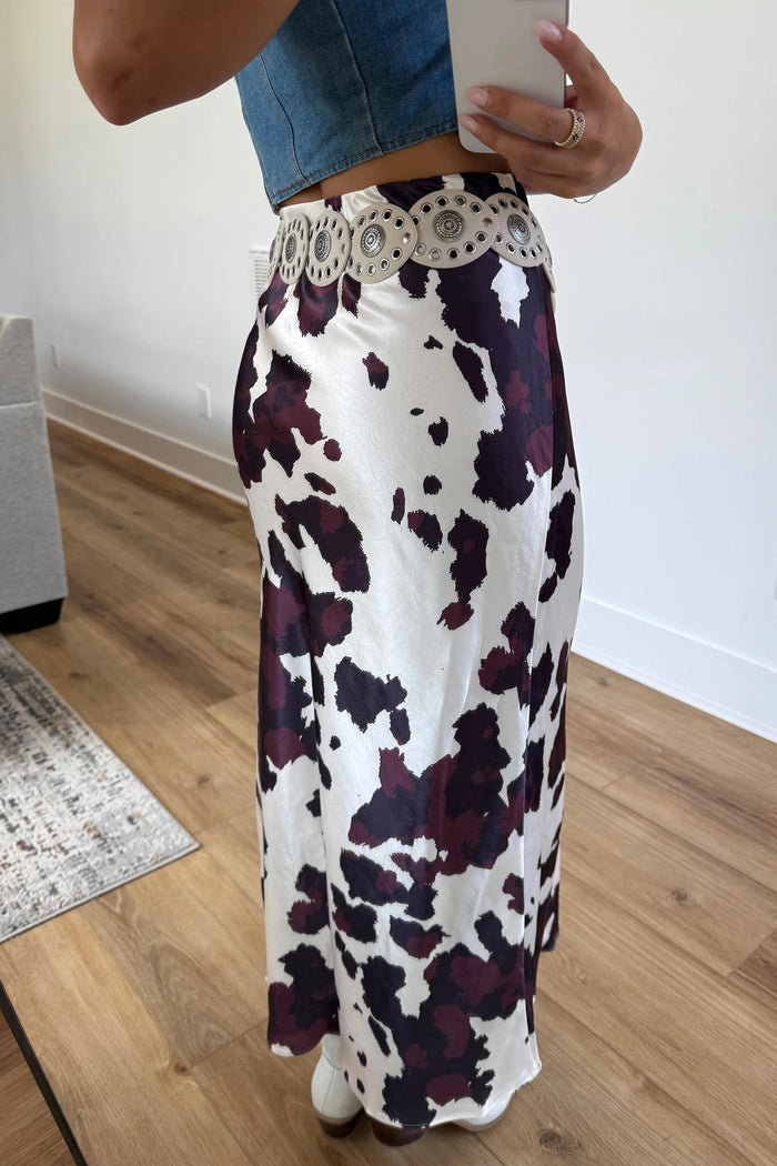 Brown Abstract Print Western Long Metal Zip-Up Waist Daily Wear Skirt