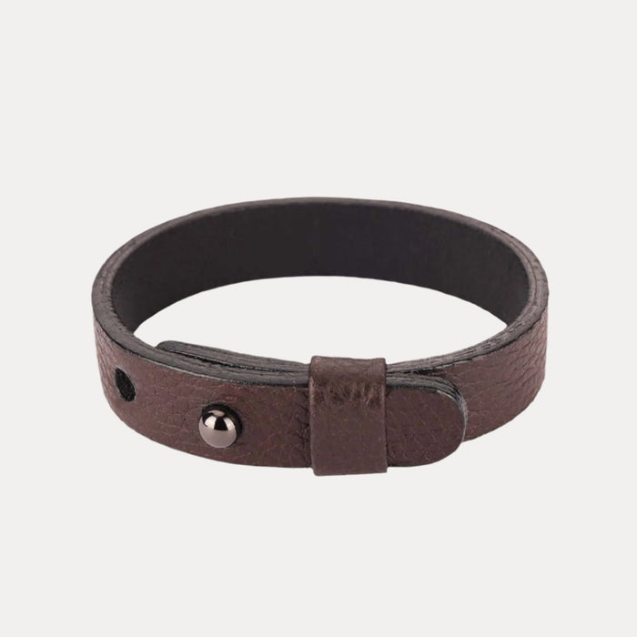 a brown leather bracelet with a metal buckle