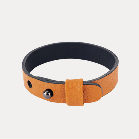 a black and orange leather bracelet