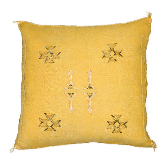 Buttercup V Artisanal Handmade Moroccan embroidered cactus silk sabra pillow yellow handwoven