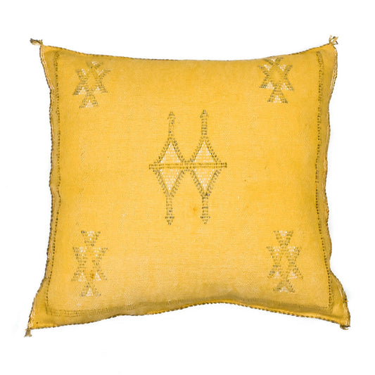 Buttercup VI Artisanal Handmade Moroccan embroidered cactus silk sabra pillow yellow handwoven