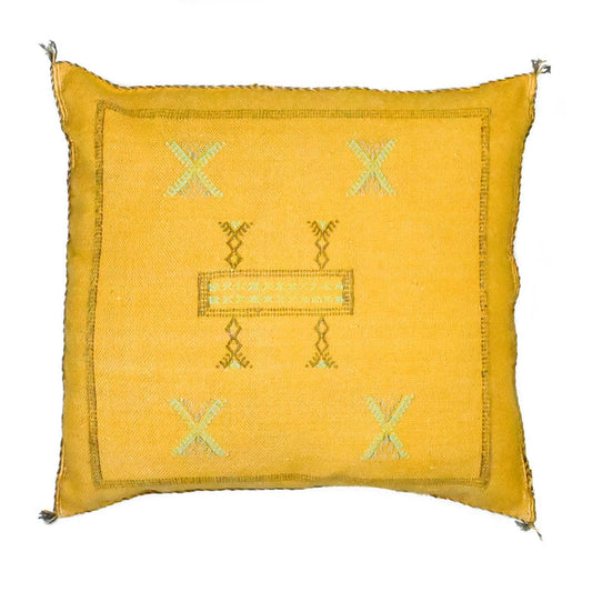 Buttercup VII Artisanal Handmade Moroccan embroidered cactus silk sabra pillow yellow handwoven