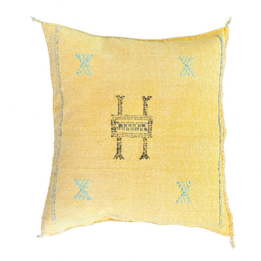 Artisan Handmade Moroccan embroidered cactus silk sabra pillow yellow handwoven