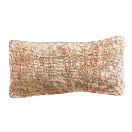 Handmade Turkish oushak pillow cover made with vintage rugs 8x16 beige
