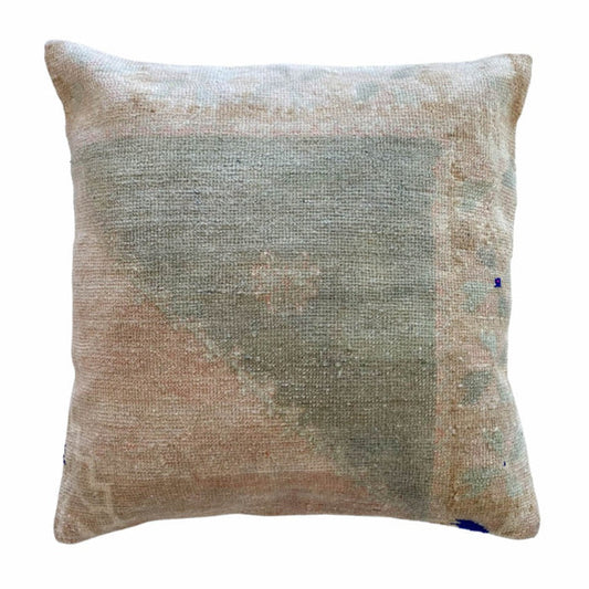Celeste Handmade traditional Turkish oushak pillow cover made with vintage rugs 24x24 blue beige