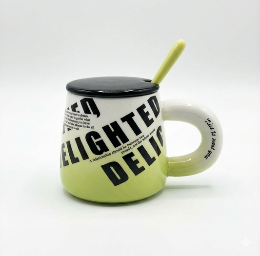 Ceramic coffee mug with lid and spoon 500ml Home Hatch Pakistan
