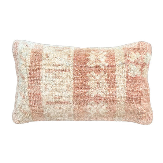 Handmade Turkish oushak pillow cover made with vintage rugs 12x20 cream and blush