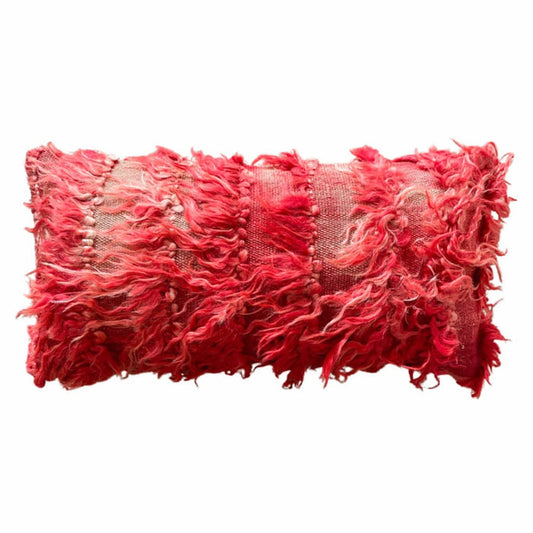 Cherry Tart Handmade traditional Turkish Tulu pillow cover made with vintage rugs 12x24 red