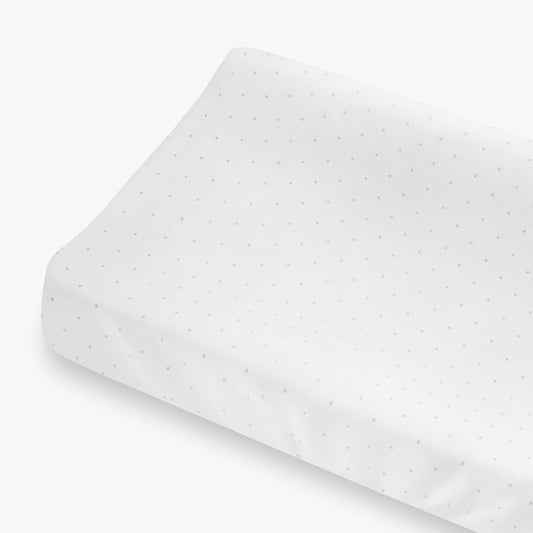 Polka Dot Blue Changing Pad Cover Up Close