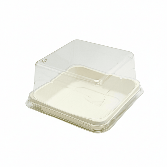 Clear PET Plastic Small Square White Cake Tray With High Lid - TEM IMPORTS™