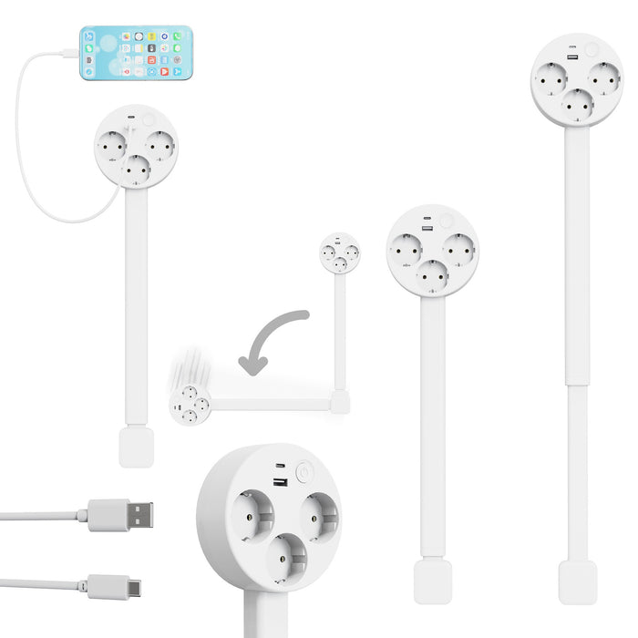 Compact Multi Socket Power Strip Extender With EU Plug 70 Cm