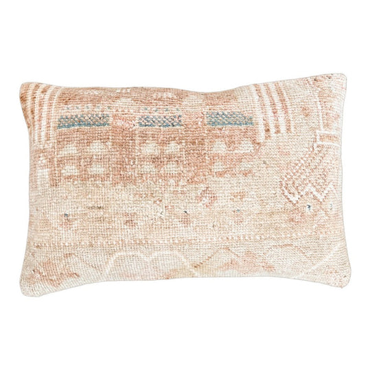 Handmade Turkish oushak pillow cover made with vintage rugs 16x24 tan