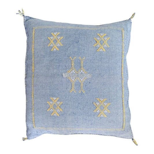 Artisan Handmade Moroccan embroidered cactus silk sabra pillow blue handwoven