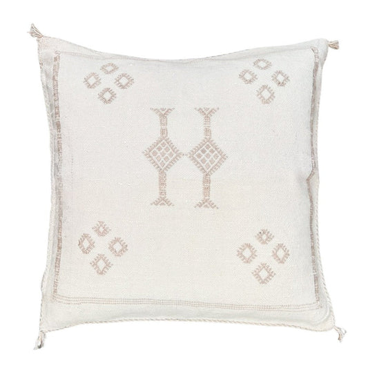 Artisanal Handmade Moroccan embroidered cactus silk sabra pillow handwoven white