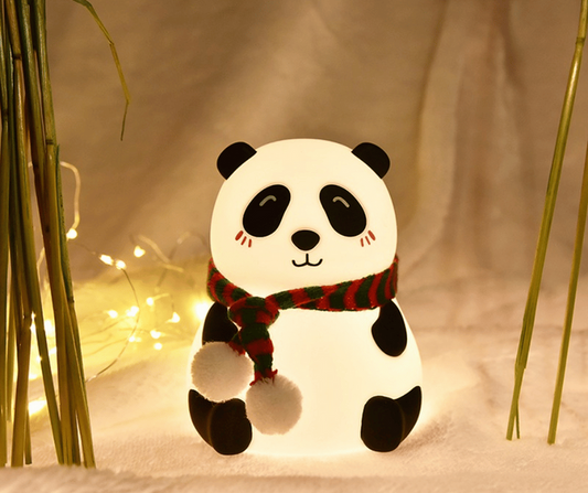 Cute Panda Silicone Night Light with Red & Green Scarf – Soft LED Bedside Lamp – Home Hatch Pakistan