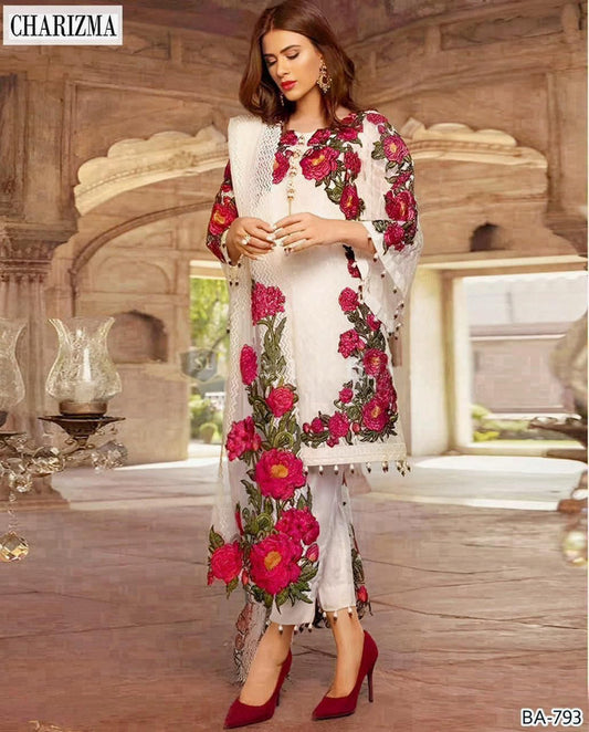 Dhanak EMB 3-Piece Suit with Bamber Embroidered Dupatta