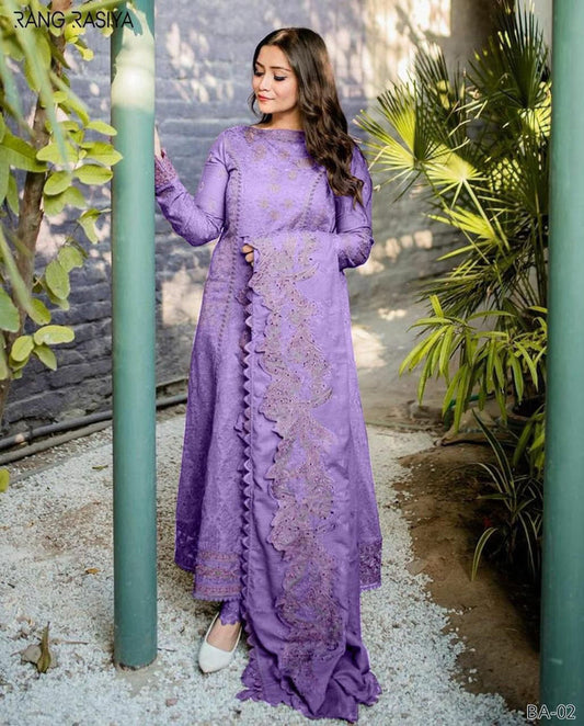 Dhanak Embroidered 3-Piece Suit with Matching Dhanak Embroidered Dupatta