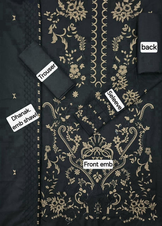 Dhanak Embroidered 3-Piece Suit with Matching Dhanak Embroidered Dupatta