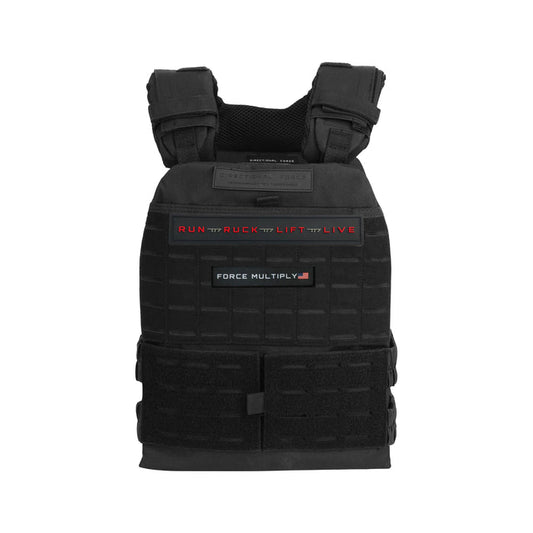 Black Centurion weight vest with shoulder straps and weighted plate pockets