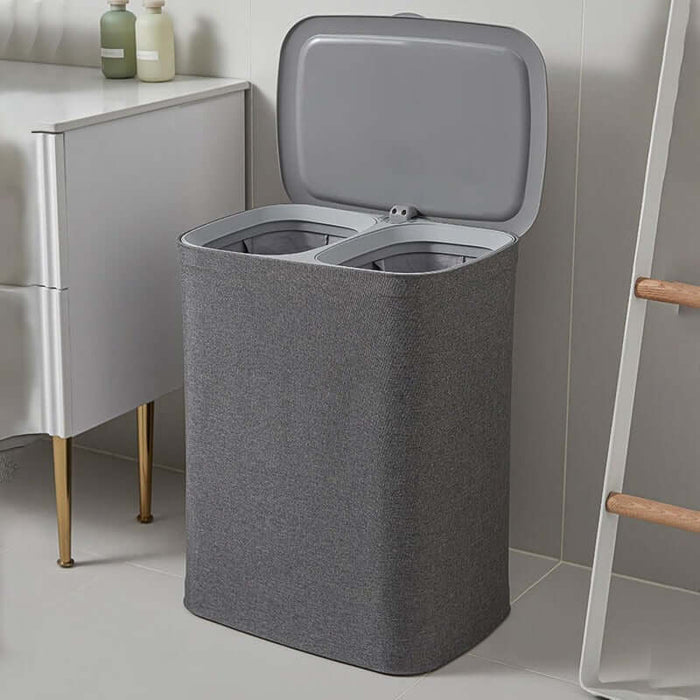 Double Laundry Hamper with Removable Bags – 2-Section Sorter Basket