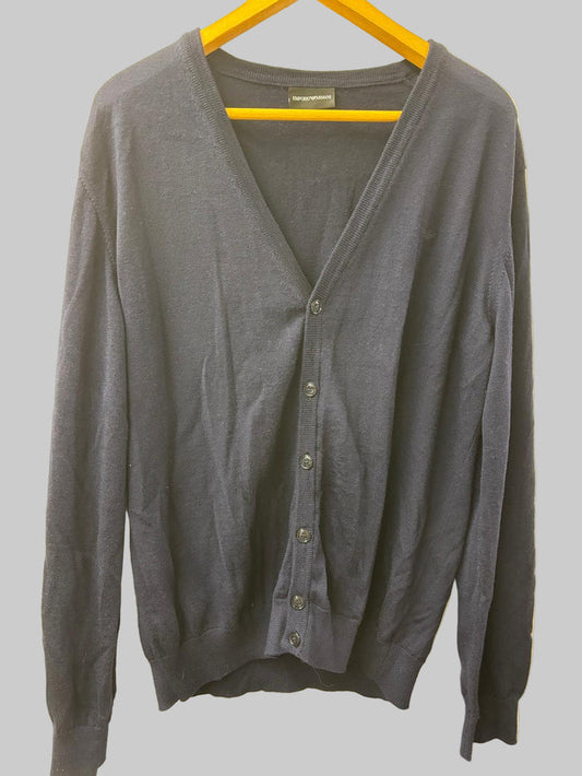 Emporio Armani Blue Cardigan Size XXL Knitted Jumper Wool-Blend
