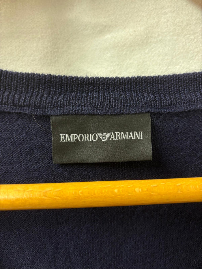 Emporio Armani Blue Cardigan Size XXL Knitted Jumper Wool-Blend